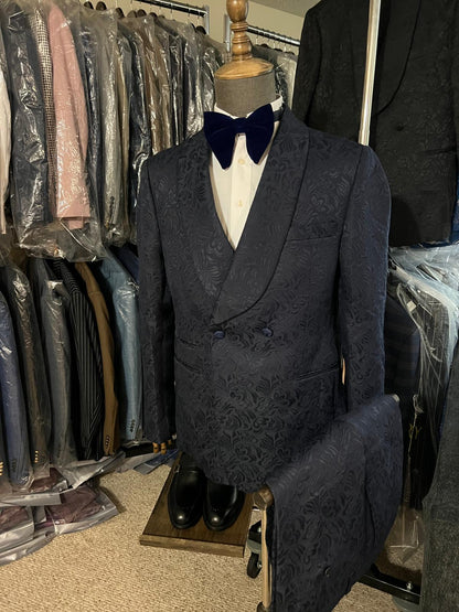 2-Button , 2-Piece Floral Design Black Wedding Suit With Shawl Lapel