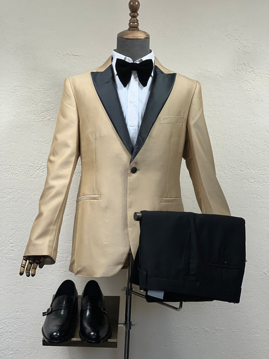 1-Button , 3-Piece Mix To Match Light Gold Slim Fit Tuxedo Suit