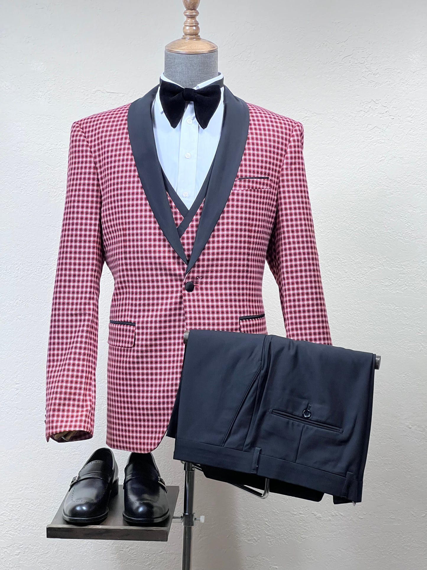 3-Piece , Mix To Match 1-Button Pink Slim Fit Tuxedo With Shawl lapel