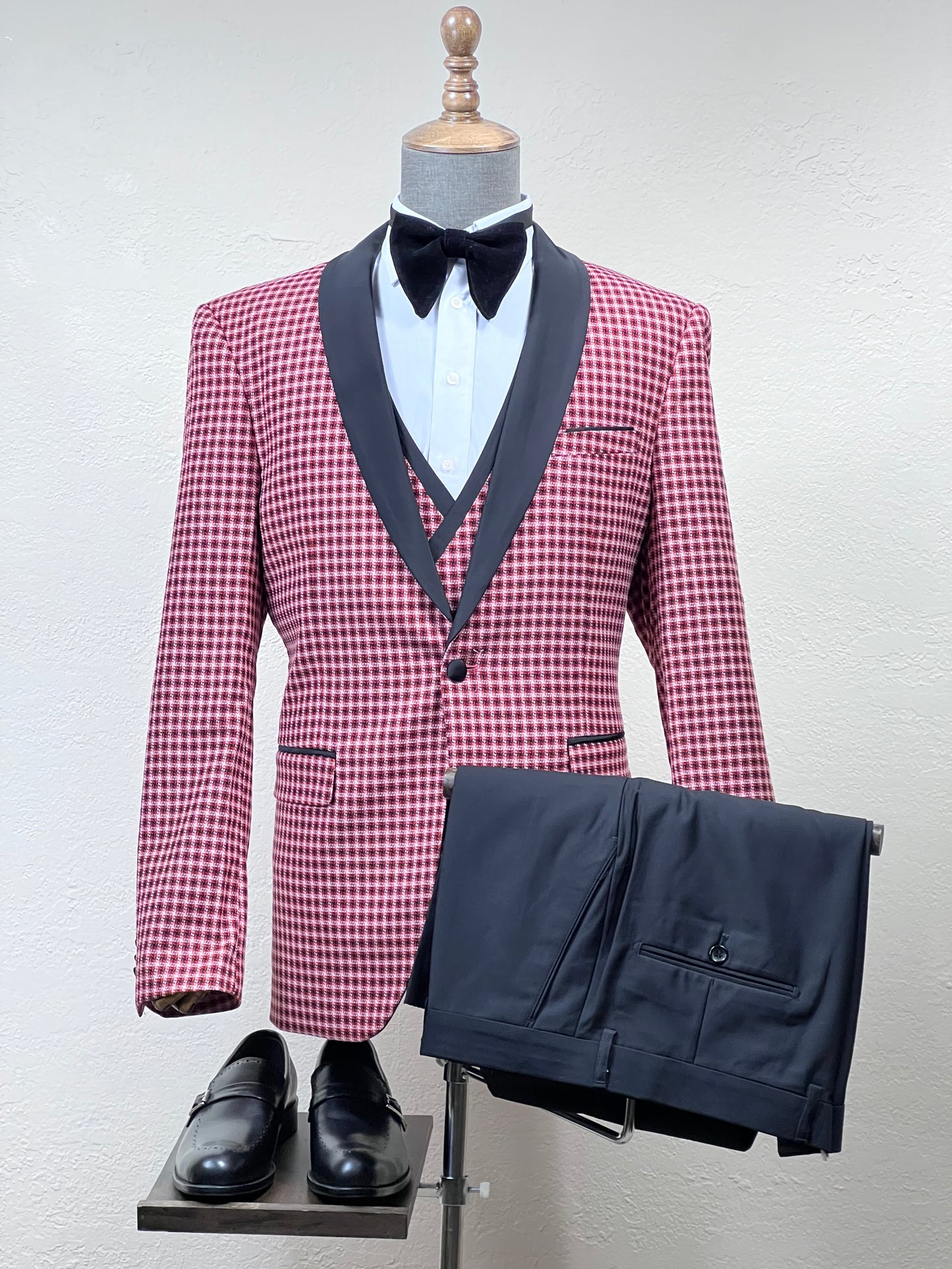 3-Piece , Mix To Match 1-Button Pink Slim Fit Tuxedo With Shawl lapel