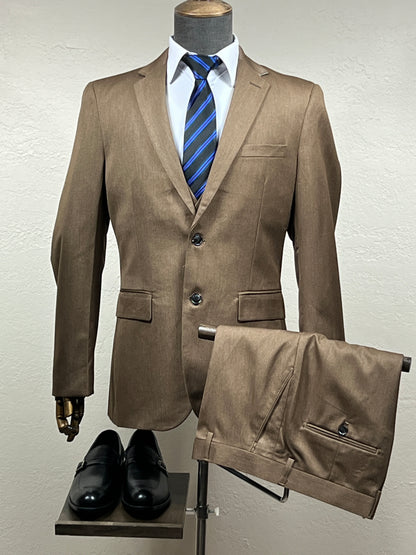 3-Piece , 2-Button, 2-Split Brown Slim Fit Italian Cut Suit
