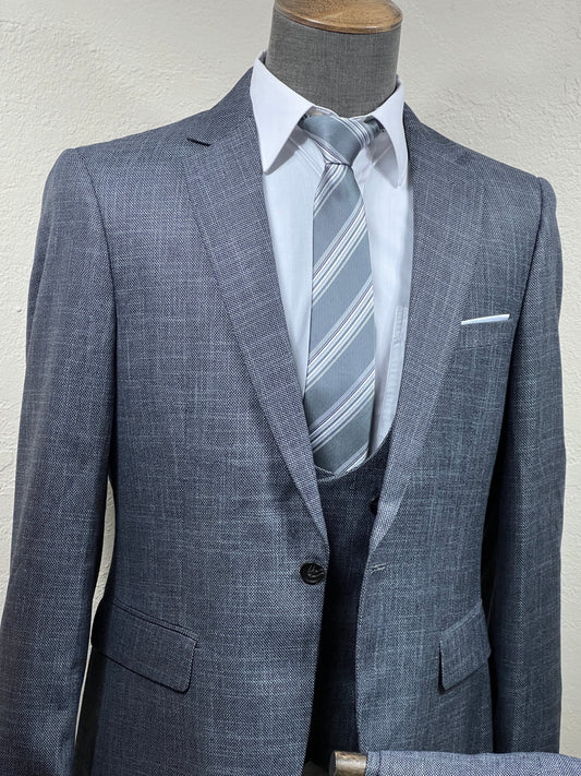 3-Piece , 1- Button & 2-splits Gray Slim Fit Suit