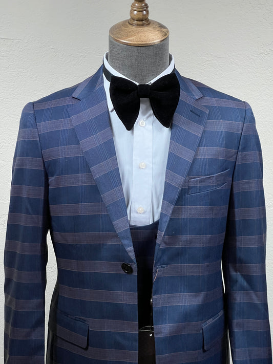 3-Piece Blue/Gray Big Stripes Slim Fit Suit Available In Size 38