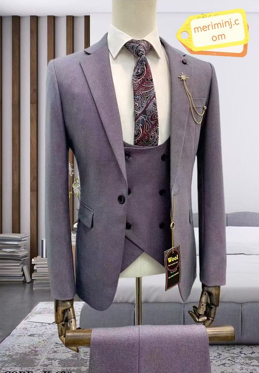 1-Button , 3-Piece Faded Purple Slim Fit Classic Suit