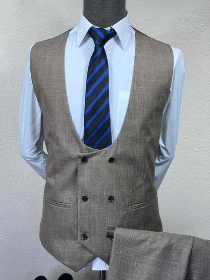 3-Piece , 1-Button Slim Fit Classic Italian Cut Brown Formal Wear Suit