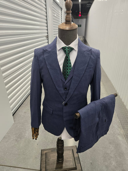 3-Piece , 1-button Blue Suit