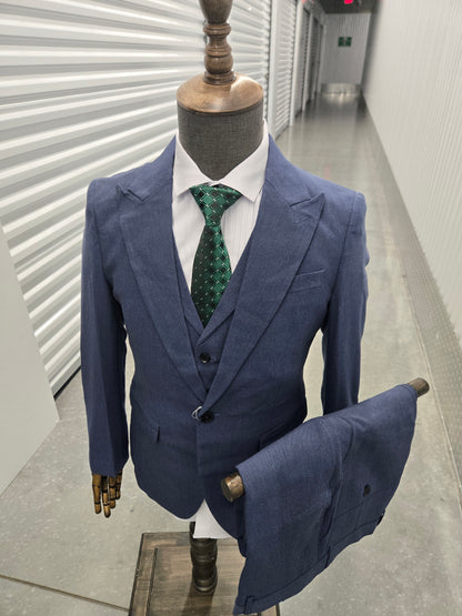 3-Piece , 1-button Blue Suit