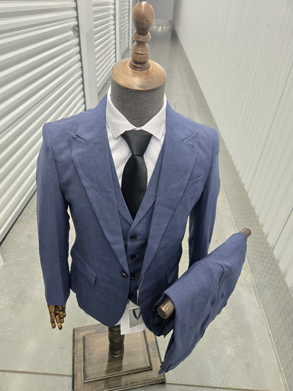 3-Piece , 1-button Blue Suit